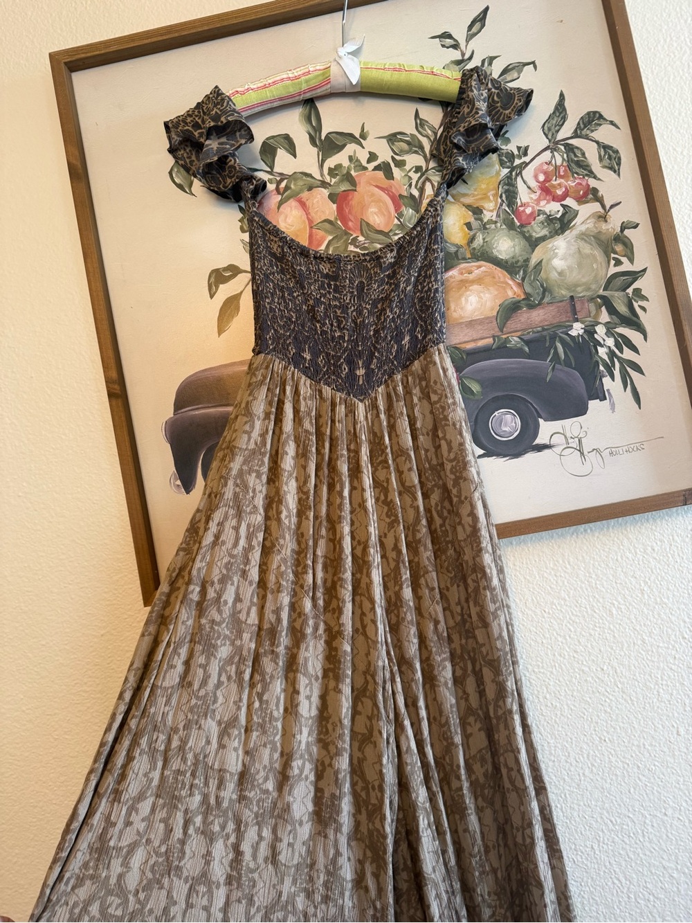 Brown Patterned Jumpsuit Pants with Boho Vibe and Side Cut Outs - Picture 7 of 11